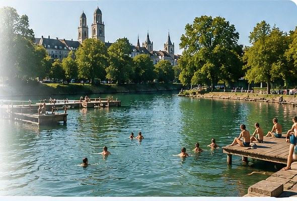 Summer swimming in Zurich